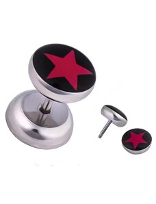 Ekszer Eshop - Nemesacél fake piercing fülbe, piros csillag, fekete háttér PC30.11