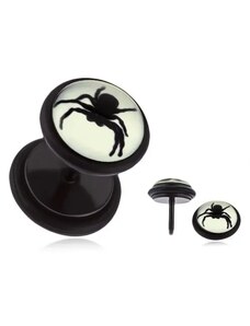 Ekszer Eshop - Kerek fake piercing a fülbe, fekete pókocska krémszínű alapon PC30.16