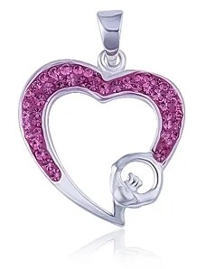Ekszer Eshop - Rózsaszín cirkóniás szívkörvonal - medál 925 ezüstből R18.8