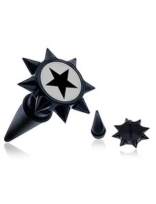 Ekszer Eshop - Fekete fake taper fülbe szegecsekkel és fekete csillaggal PC36.12