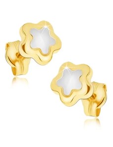 Ekszer Eshop - Fényes fülbevaló 14K aranyból - ötszirmú kétszínű virág GG18.04
