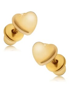 Ekszer Eshop - Arany színű fülbevaló, szabályos fényes szívek S12.18