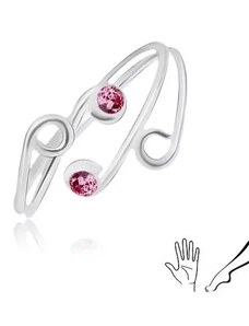 Ekszer Eshop - 925 ezüst gyűrű kézre vagy lábra, szétágazó szárak rózsaszín cirkóniákkal G21.12