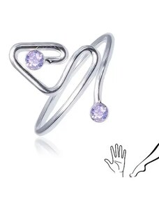 Ekszer Eshop - Gyűrű 925 ezüstből, behajlított vonal lila kő befejezéssel V08.17