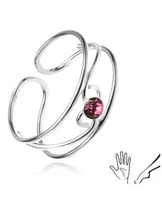 Ekszer Eshop - Gyűrű 925 ezüstből, hullámok rózsaszín kővel V10.04