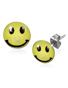 Ekszer Eshop - Sebészeti acél fülbevaló, sárga smiley piercinggel S11.13
