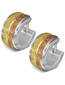 Ekszer Eshop - Karika fülbevalók acélból, két szemcsés arany sáv S25.16