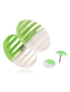 Ekszer Eshop - Fake plug akrylból, átlátszó kerekek, fehér és zöld sávokkal PC27.02