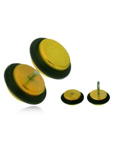 Ekszer Eshop - Hamis plug fülbe, akrylból, fényes, sárga kerekek PC02.05