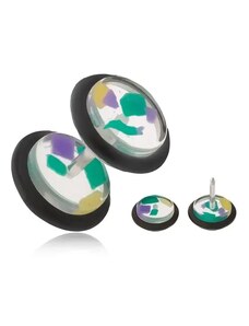 Ekszer Eshop - Hamis piercing fülbe, átlátszó, akryl kerekek, színes törmelékek PC02.06