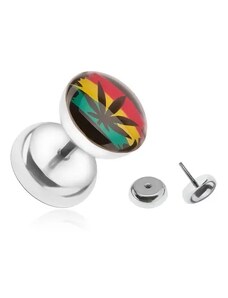 Ekszer Eshop - Acél, hamis plug fülbe, Jamaika színei, marihuánna PC27.10