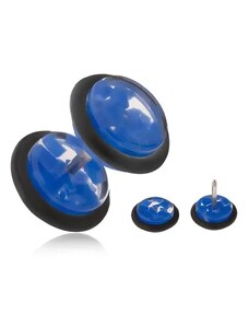 Ekszer Eshop - Hamis plug fülbe, átlátszó, akryl kerekek, kék törmelékekkel PC01.12
