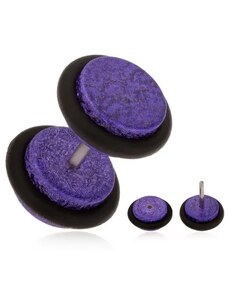Ekszer Eshop - Hamis, akril plug fülbe, lila, szemcsés felület, gumicskák PC02.26