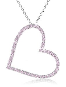 Ekszer Eshop - Nyakék 925 ezüstből, szimmetrikus szívkörvonal rózsaszín cirkóniákból SP37.07