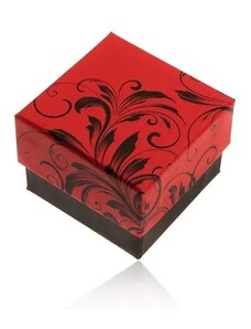 Ekszer Eshop - Piros-fekete ajándékdoboz gyűrűre, virágminta Y28.2