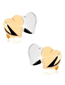 Ekszer Eshop - Bedugós fülbevaló 9K aranyból - fényes kidoborodó szívecskék, készínű S2GG80.01
