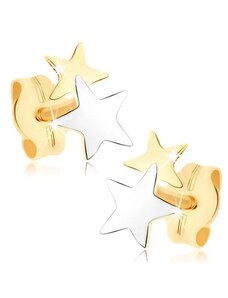 Ekszer Eshop - Bedugós fülbevaló 9K sárga aranyból - kétszínű csillagok GG73.13