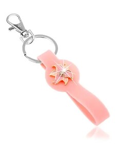 Ekszer Eshop - Kulcstartó, szilikon rész rózsaszín színben, csillogó virág SP65.12