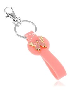 Ekszer Eshop - Kulcstartó, rózsaszín medál szilikonból, pillangó arany színben, rózsaszín fénymáz SP65.23