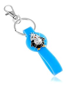 Ekszer Eshop - Kulcstartó, kék medál szilikonból, kicsi pingvin, cirkóniák, színes fénymáz SP65.14