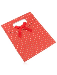 Ekszer Eshop - Piros ajándéktáska papírból fehér pontokkal, piros masni U25.9