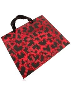 Ekszer Eshop - Papír táska ajándékra, sötétszürke és piros szín, fényes szív körvonalak U22.20