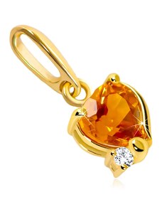 Ekszer Eshop - Csillogó medál 14K sárga aranyból - szív alakú citrin sárga színben, átlátszó cirkónia S2GG90.31