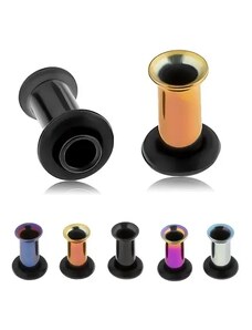 Ekszer Eshop - Anodizált titán alagút fülbe, különböző színek, fekete gumi S50.24/SP89.20 - A piercing vastagsága: 4 mm, A piercing színe: Fialovo-medená