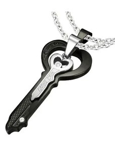 Ekszer Eshop - Acél medál pároknak, fekete és ezüst színű kulcs, cirkóniák, felirat S59.18