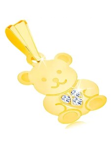 Ekszer Eshop - Medál 9K sárga aranyból - fényes aranyos maci, csillogó szív S2GG58.11
