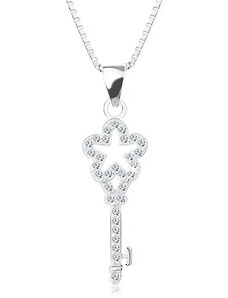 Ekszer Eshop - 925 ezüst nyakék, nyaklánc és medál, cirkóniás kulcs virággal AC09.20