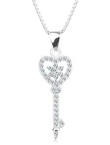 Ekszer Eshop - 925 ezüst nyakék - lánc medállal, cirkóniás kulcs - szív, virág AC13.22