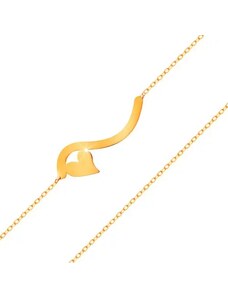 Ekszer Eshop - Karkötő 14K sárga aranyból - hullám és kis, szimmetrikus szív, finom lánc GG159.19