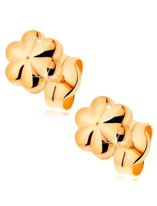 Ekszer Eshop - 14K sárga arany stekkeres fülbevaló - kis fényes virág vágatokkal GG162.02