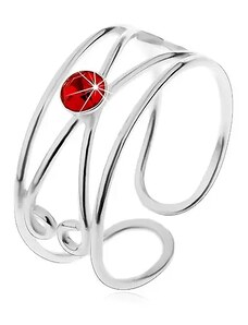Ekszer Eshop - 925 ezüst gyűrű - kerek piros cirkónia, dupla hurok, állítható AC17.22
