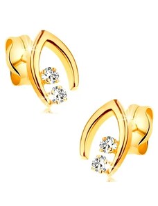 Ekszer Eshop - Gyémánt fülbevaló sárga 14K aranyból - két briliáns egy csúcsos patkóban BT177.11