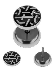 Ekszer Eshop - Hamis plug fülbe 316L acélból, fekete-fehér fonat minta PC27.16