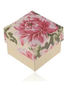 Ekszer Eshop - Papírdoboz gyűrűre vagy fülbevalóra, gyöngyházfényű-bézs rózsaszínű virággal Y49.05