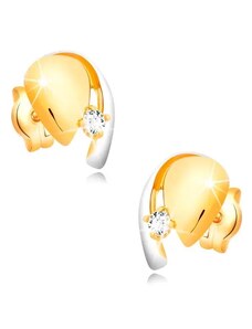 Ekszer Eshop - Gyémánt 14K arany fülbevaló, kétszínű csepp csillogó briliánssal BT501.33