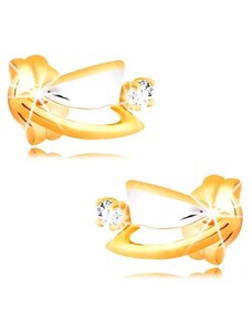 Ekszer Eshop - Gyémánt fülbevaló 14K aranyból - kétszínű háromszögek, átlátszó briliáns BT501.08