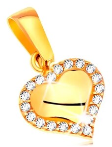 Ekszer Eshop - Medál sárga 585 aranyból - fényes szív átlátszó cirkóniákkal szegélyezve GG204.29