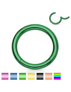 Ekszer Eshop - Piercing orrba vagy fülbe, 316L acél, egyszerű fényes karika, 1 mm W12.10/17 - Vastagság x átmérő: 1 mm x 10 mm, A piercing színe: Zöld
