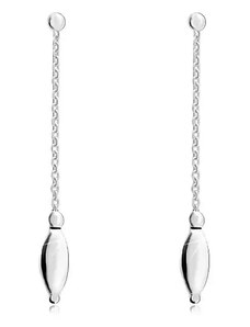 Ekszer Eshop - 925 ezüst fülbevaló, keskeny lánc függő ovális alakú gyönggyel SP06.06