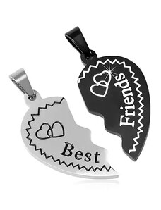 Ekszer Eshop - Acél medálok Best Friends - kétszínű kettétört szív szivecskékkel SP81.27