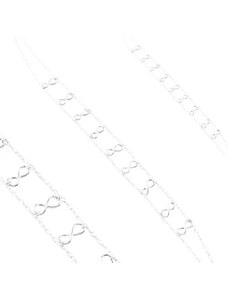 Ekszer Eshop - 925 ezüst nyaklánc, kettős lánc, fényes végtelen szimbólumok S09.27