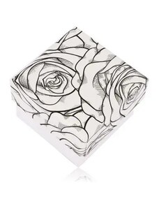 Ekszer Eshop - Fekete fehér ajándékdoboz gyűrűre vagy fülbevalóra - rózsa motívummal Y08.11