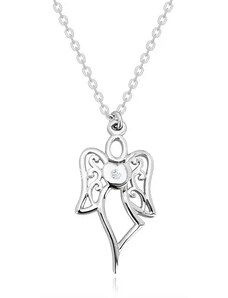 Ekszer Eshop - 925 ezüst nyaklánc - faragott angyal, szív átlátszó gyémánttal S62.27