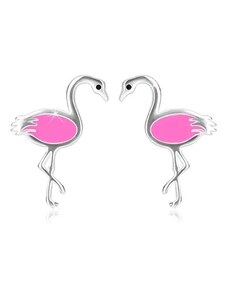 Ekszer Eshop - 925 ezüst fülbevaló - fényes flamingó rózsaszín szárnnyal, bedugós fülbevaló AA40.27
