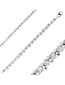 Ekszer Eshop - Karkötő 925 ezüstből - bizánci stílusú lánc, kerek és hosszúkás láncszemek, szélesebb karikák, delfinkapocs Q04.09