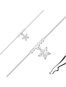 Ekszer Eshop - 925 ezüst bokalánc - cirkónia csillag, fényes gyöngyök, szögletes lánc AA03.27